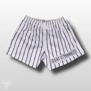Goat Strength White baseball striped / pin striped shorts - Athletic / Gym shorts with 5 inch inseam - Tuff Shorts workoutfit