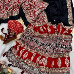 Most demanding saree collection by Nice Creation... : Soft crepe silk O WORK : Beautiful Ajarakh print with Zari aari work comes to with Blouse full stage BLOUSE Crepe Silk
