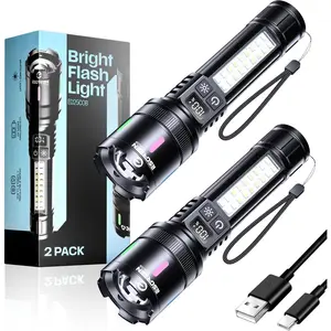 LED Rechargeable Flashlights High Lumens 20000 2 Pack, Single Click Bright Flashlight Long Lasting 12H, Compact Handheld Flash Light USB C, White & Red Light, for Hiking Camping