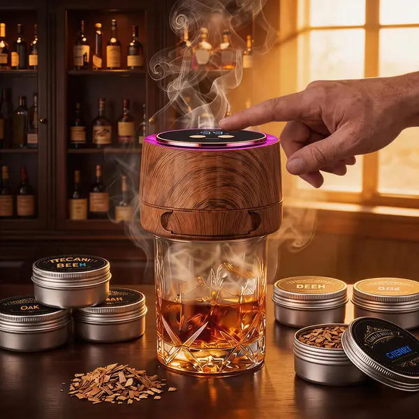 VIXIA Portable Electric Whiskey Smoker Kit - Rechargeable Cocktail Smoke Infuser with 6 Wood Chip Flavors, No Butane Needed - for Old Fashioned, Bourbon Cocktails - Father’s Day Gift for Men (Rich Oak) Stylish Bar Set