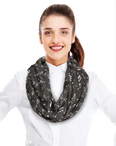 CBC Crown Women's All-Seasons Infinity Scarf - Lightweight Fabric, Music Notes Print, Soft Cotton Feel, Black, Female