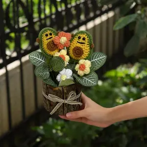 Handcrafted Crochet Flower Pot, Avocado Bouquet Decor for Home Office and Car, Perfect Gift for Birthdays, Mother’s Day and Anniversaries, Artificial Flower Decoration