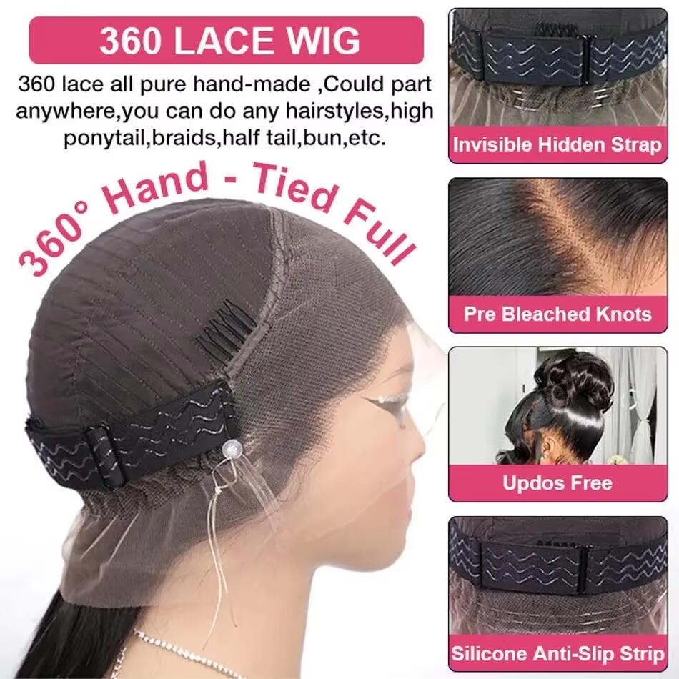 Mamushow 360 Lace Wigs Invisible Strap Drawstring Body Wave 250% Density Human Hair HD Transparent Lace Front Wavy wig Natural Color