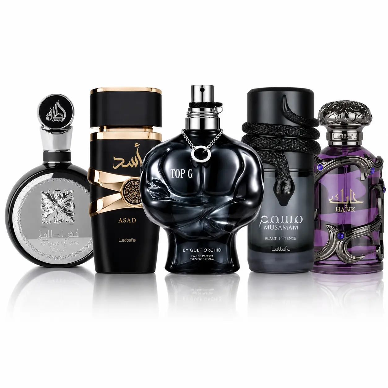 Men's Cologne 5-Piece Bundle - Fakhar Lattafa, Top G, Musamam Black, Habik, Asad
