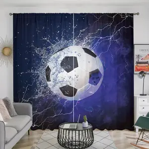 Soccer Ball Pattern Curtain, 2 Counts/set Sports Themed Curtain, Home Decor for Bedroom, Living Room, Study, Bathroom, Kitchen