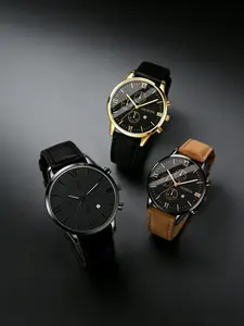 Men's Leather Watch Band Set with Calendar, Casual Fashion Accessory for Sports Running Business Parties Birthdays Weddings Dates Travel, Casual Wristwatch Set