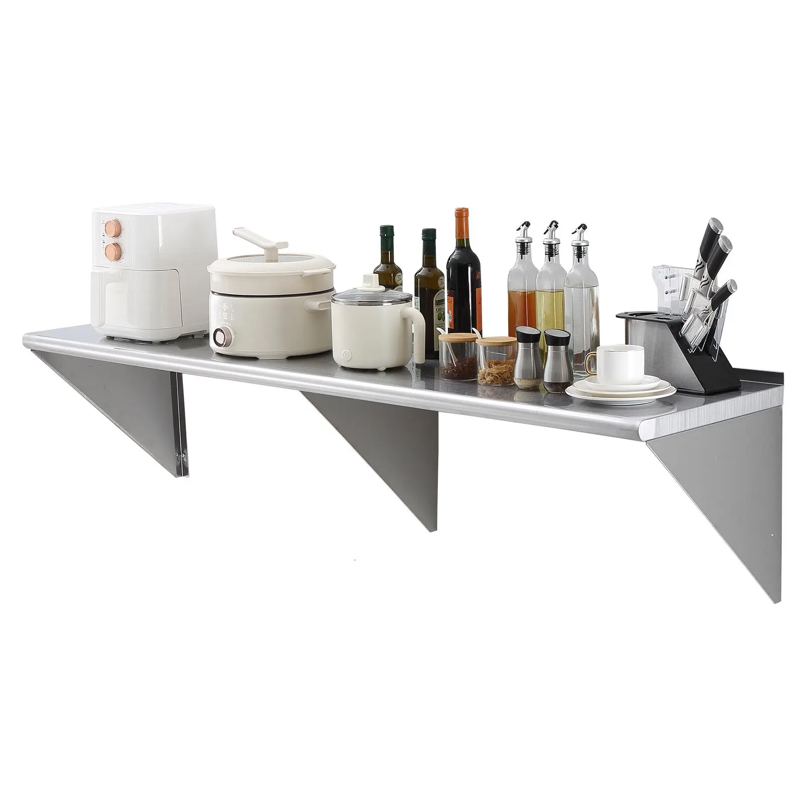 【summerfinds】VEVOR 18" x 72" Stainless Steel Shelf, Wall Mounted Floating Shelving with Brackets, 500 lbs Load Capacity Commercial Shelves, Heavy Duty Storage Rack for Restaurant, Kitchen, Bar, Home, and Hotel Organiser Smooth, Wall Organizer Shelf, Ro