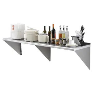 【Summervibes】VEVOR 18" x 72" Stainless Steel Shelf, Wall Mounted Floating Shelving with Brackets, 500 lbs Load Capacity Commercial Shelves, Heavy Duty Storage Rack for Restaurant, Kitchen, Bar, Home, and Hotel Organiser Smooth