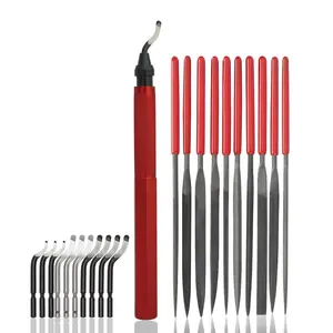 Deburring Tool Kit,10Pcs  File,Metal Handle Deburring Tool for Metal   Plastic Copper  Pipes Tube Hole with Extra 10 count Multiuse  Removing Burr
