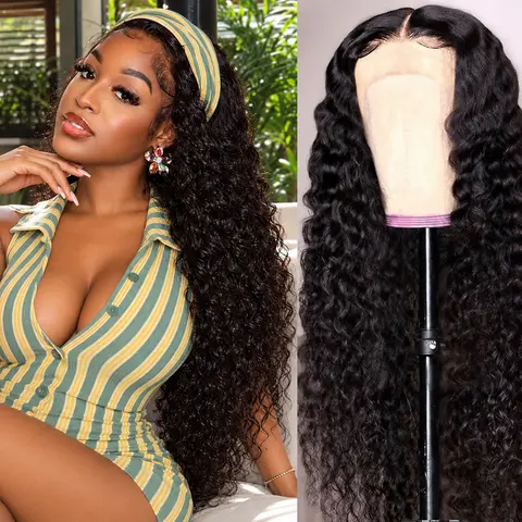 Women's 13X4 HD Frontal Real Hair Blend Wig, 180 Density Deep Wave, Pre-Plucked Hairline, Tangle-Free, 20in-30in Length, Wigs Human Hair for Weddings, Parties