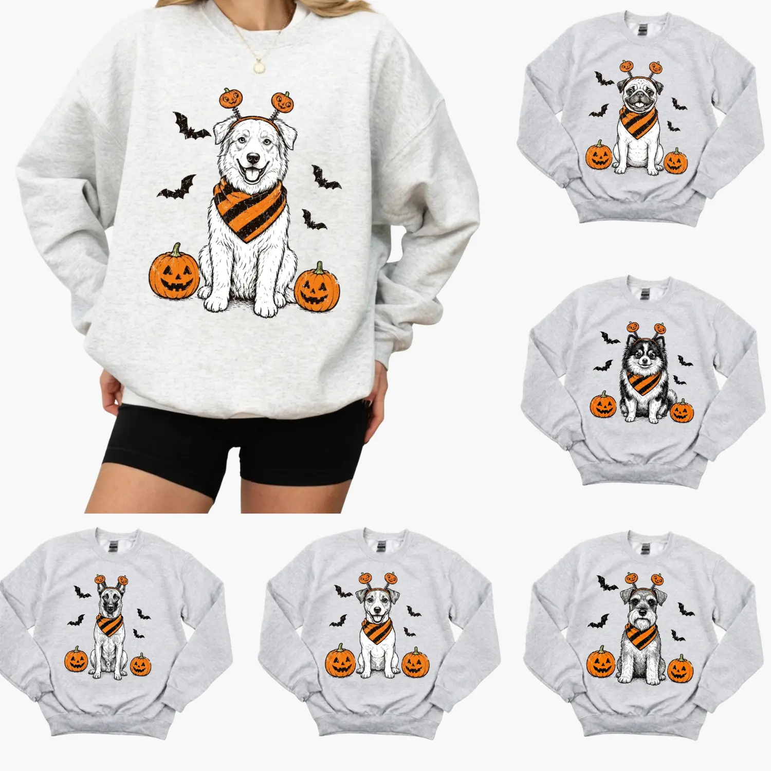 Halloween 50 Dog Breeds Sweatshirt, Cute Pumpkin Puppy Graphic Crewneck, Dog Mom Sweatshirt, Dog Lover Fall Pullover, Spooky Season Gift