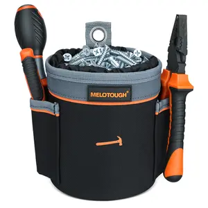 MELOTOUGH Drawstring Tool Pouch - 2 Sizes | Clip-On Nail, Screw & Bolt Bag | Mini 6″ & Deep 8.75″ for Levels/Tools | Hanging Pouch for Carpenter, Electrician, Contractor
