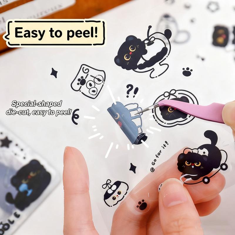 4 Sheets / Over 50 Stickers Little Black Cat Journal Stickers Waterproof PET 10cm x 8cm DIY Decorative for Water Cups Phone Cases Hello Cute Gifts for Girls Teens Great for BFFs, Lovers & Kids' Valentine Exchanges scrapbook supplies