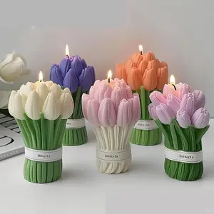 Yozu Flower Bud Tulip Bouquet candle decoration for Xmas Eve Home Decorating Handmade Wedding Gift Luxury Scented Candles Home Fragrance Soy Wax Aromatherapy Candle Gift Set