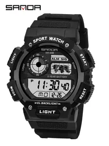 Sanda Fashion Waterproof Digital Watch for Youth, Dual Time, Stopwatch, Alarm, Luminous, Week Date, 12/24h, Casual Style, All Seasons