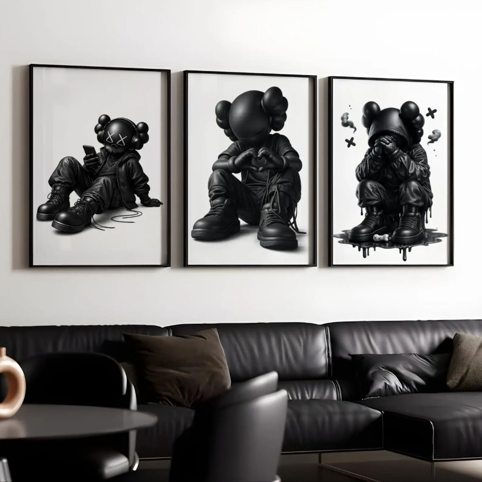 Printable Kaws Poster Set: Black Graffiti Hiphop Style Hypebeast Figure Wall Art