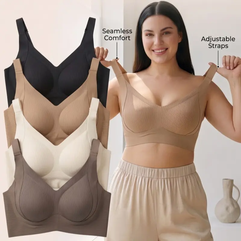 Seamless Comfort Wireless Bra | Plus-Size Ribbed Full Coverage Jelly Lift Everyday T-Shirt Bralette