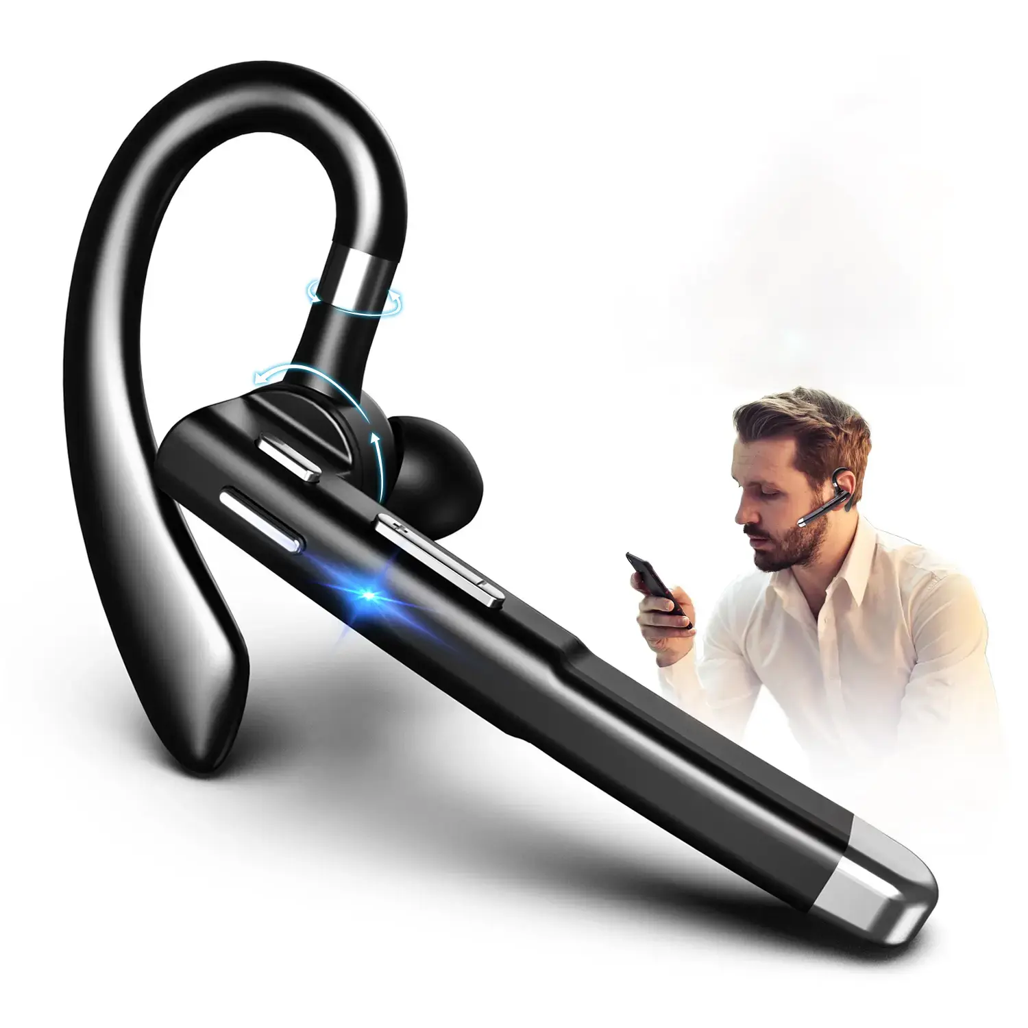 Single-ear business headphones, designed exclusively for lorry drivers and business professionals, featuring Hi-Fi stereo bass, a noise-cancelling microphone, crystal-clear call quality and a comfortable fit—ideal for business, office work and driving.