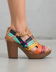 Women's heeled sandals, handmade in Mexican leather, model 351. Open toe and ankle strap. Genuine leather upper. Comfortable. Ethically made in Mexico. Ideal for walking. Footwear Girl