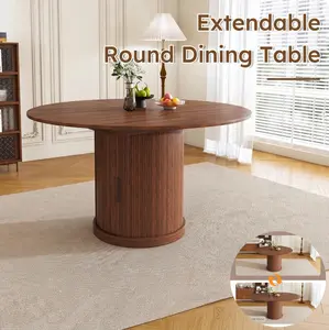 59" Extendable Oval Dining Table with 2-Tier Storage - Space Saving Expandable Kitchen Table for 4-6,Dining  Room Furniture，Walnut Brown 