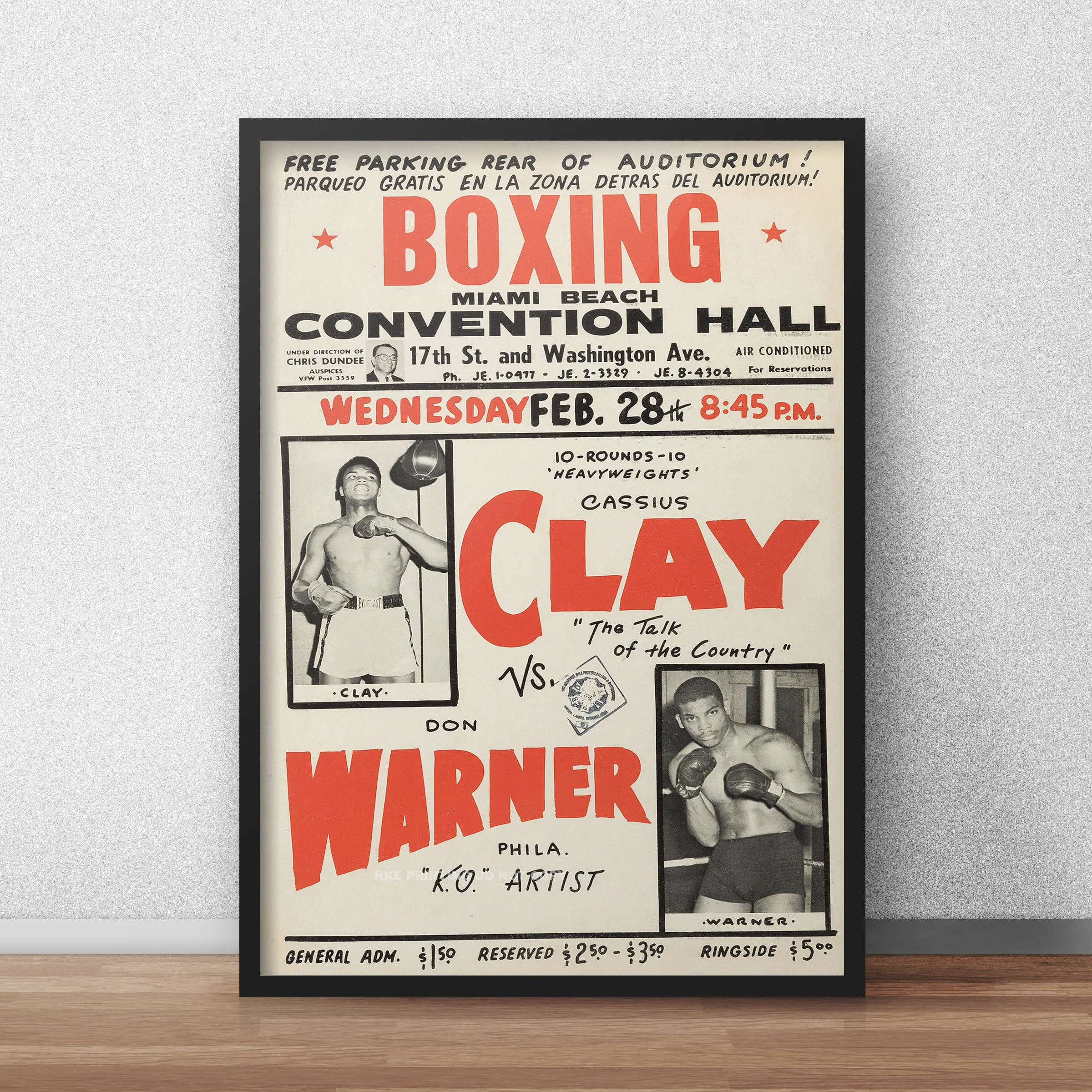 Cassius Clay Aka Ali Vs Warner Vintage Boxing Poster Famous Boxing Match Bill Ideal For Gyms , Boxing Club , Home Gym