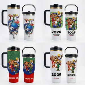 World Cup 2026 Mascot Stainless Steel Insulated Tumbler 30oz/40oz – North America Soccer Cup Travel Mug with Handle, Double Wall Vacuum Cup for Fans