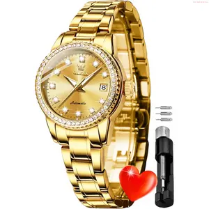 OLEVS Watch OLEVS Womens Diamond Watches Automatic Mechanical Gold Luxury Dress Ladies Self Winding Original Stainless Steel Wrist Watch