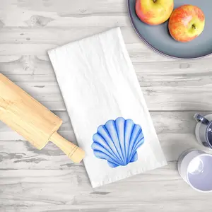 Tea Towel | Blue Seashell Watercolor Illustration | Coastal Kitchen Decor