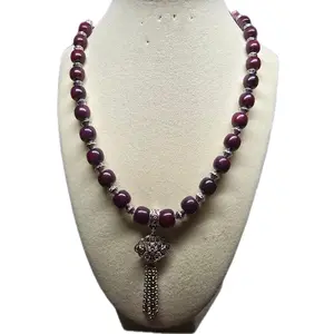 Purple Bodhi Bead Necklace with Silver Pendant and Tassel - Elegant Boho Style Jewelry for Women