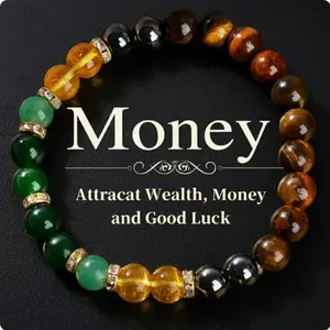 1pc Tiger Eye Beaded Money Attracting Bracelet, Natural Black Yellow Tourmaline Onyx Wealth Attraction Bracelet Fashionable Accessory for Daily Wear, Christmas Jewelry Gift Money Bracelet