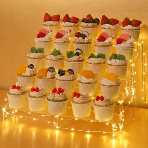 15.6" Acrylic Display Riser with LED Lights - 5 Tier Cupcake Stand & Perfume Organizer, Heavy Duty Cologne Stand for Men, Large Tiered Display Shelf for Pop Figures, Desserts, Cosmetics