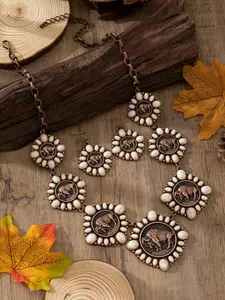 Western Buffalo Coin Necklace and Earrings Set - Vintage Copper Statement Jewelry with White Turquoise Stones - Native American Inspired Boho Accessories for Women & Cowgirl Gifts Necklaces Earrings Set