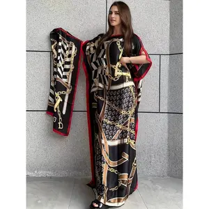 ElegantBatwingSleeveLooseMaxiDress-ChainPrintBoatNeckModestDressWithHijab-Women'sClothing