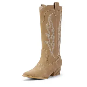 IDIFU Women's Calf - high Cowgirl Boots - Soft Lined, Pointed Toe, Perfect for Spring/Winter Daily Wear
