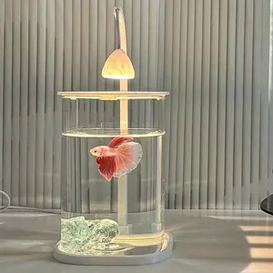 Glass Betta Fish Tank with Crystal Gravel – Desktop Aquarium Decoration Kit Fish Tank Stand