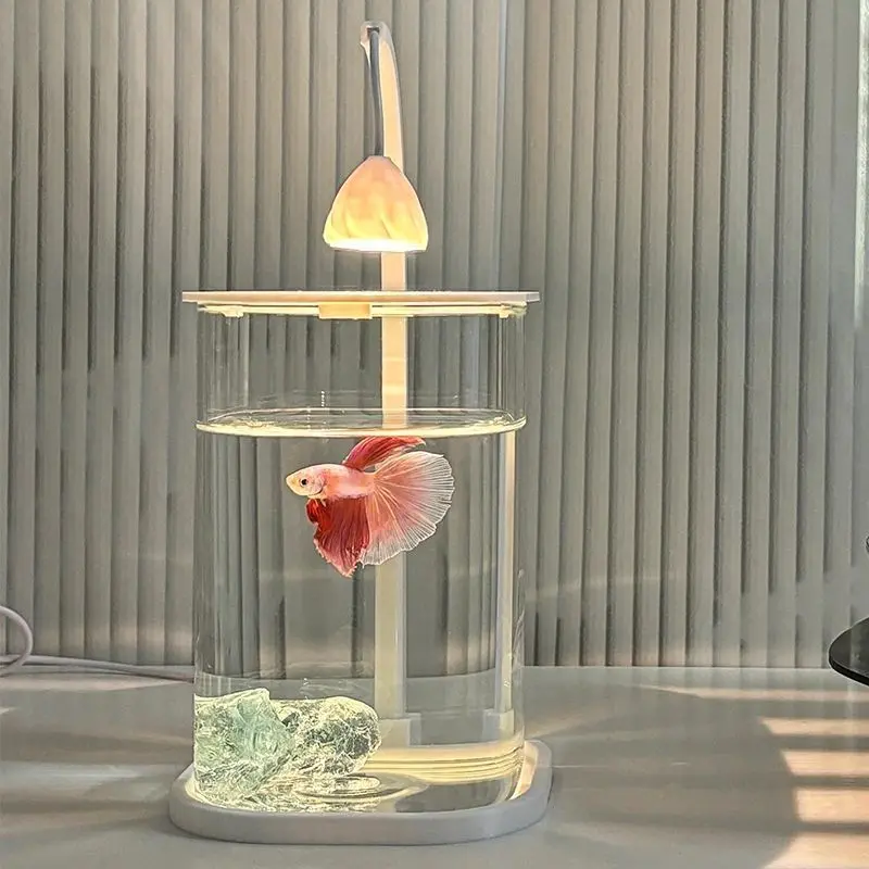 Glass Betta Fish Tank with Crystal Gravel – Desktop Aquarium Decoration Kit Fish Tank Stand