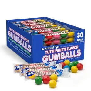 Lalees Bulk Gumballs - No Artificial Dyes - Pack of 30 Tubes - Rainbow Gum Balls Tubes - Tutti Frutti Flavored - Bulk Chewing Candy for Sporting Events