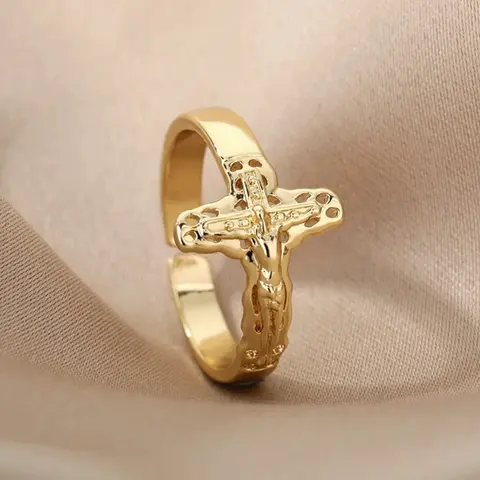Stainless Steel Cross Ring, Non Tarnish, Adjustable Open Design, Creative Minimalist Style, Women's Daily Wear Party Jewelry, Fashion Ring, Adjustable Rings