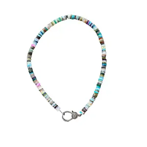 Heishi Beaded Necklace with Pave Diamond Clasp