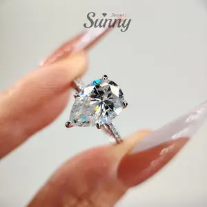 [Sunny Jewel] Lab-Grown Moissanite Pear-Shaped Ring, Crystal ClearD Color, VVS Clarity, S925 Silver SettingSparkling Jewelry for Women, Perfect for Weddings, Engagements, Birthdays, Parties, Festivals, Dates & Daily WearR15268-913
