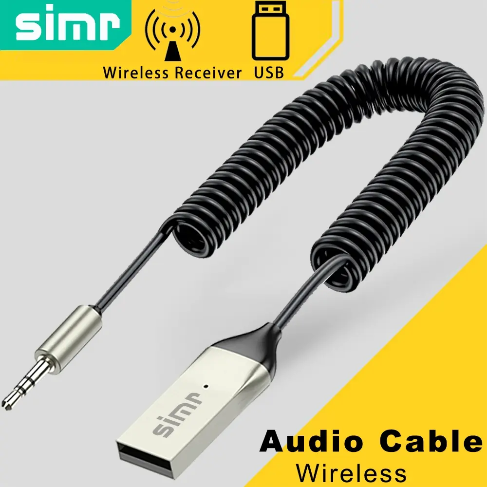 simr Metal USB Car Wireless Receiver Audio Receiver Adapter 3.5Mm Aux Jack USB For Car Home Audio Built in Microphone Speaker Auxiliary Cord Audio Accessory