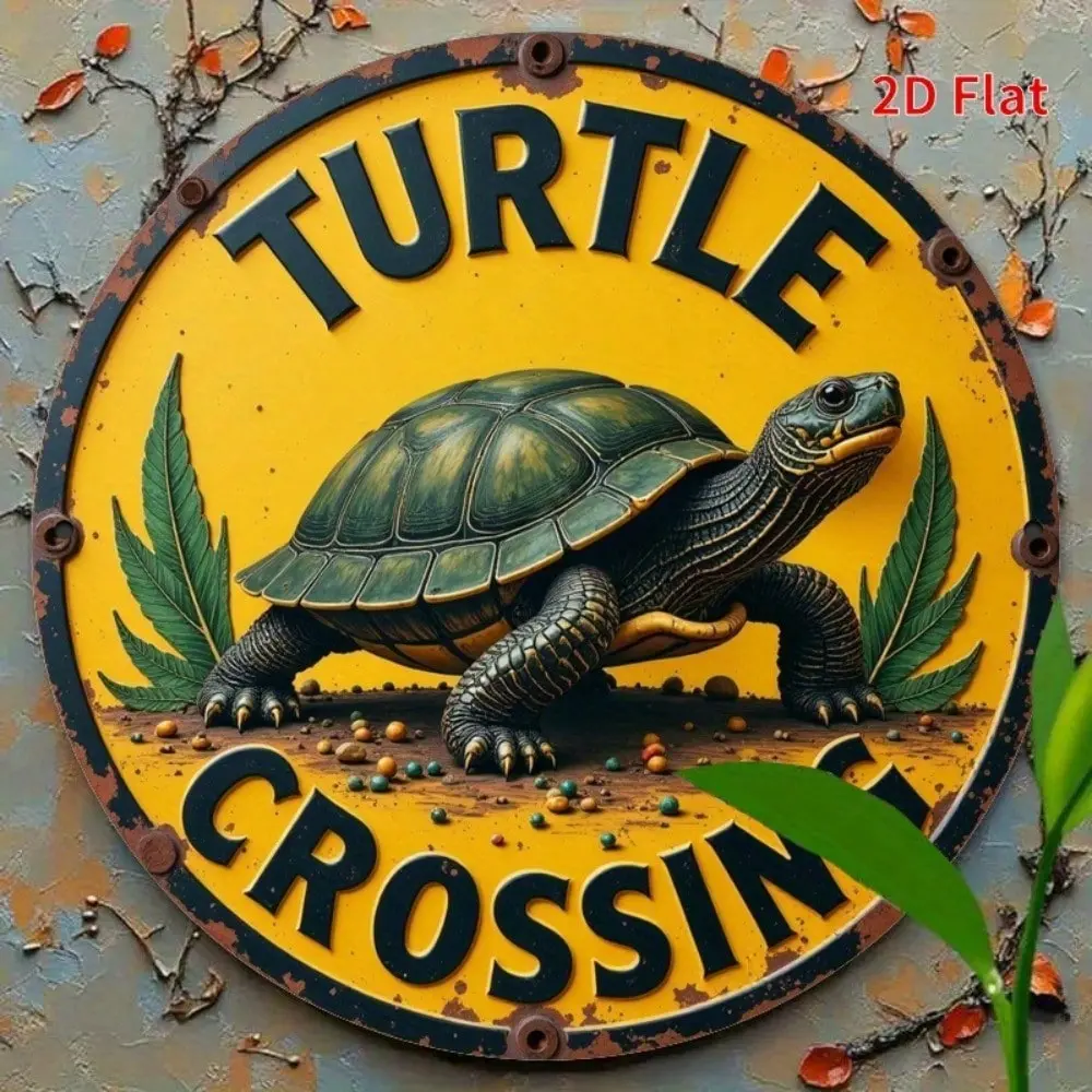Vintage 2D Aluminum Turtle Crossing Wall Decor, Retro Animal Theme Aluminum Hanging Ornament, Garden Home Animal Culture Aluminum Plaque