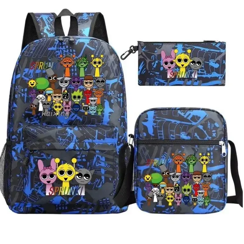 3Pcs New Sprunki Anime Print Backpack Set, With Tote and Pouch, Large Capacity Lightweight And Breathable Outdoor Knapsack