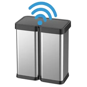 Silver 16 Gallon Automatic Trash Can, 30L+30L Stainless Steel Dual Garbage & Recycle Bin Hand