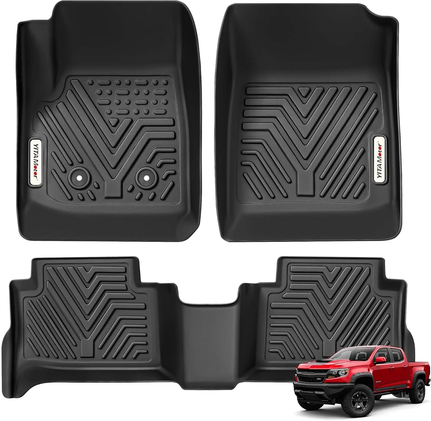 TPE Floor Mats fits 2015-2022 Chevy Colorado Crew Cab, 2015-2022 GMC Canyon Crew Cab, All Weather, Waterproof