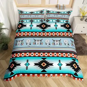 Aztec Style Bedding Set, 3-Piece Comfortable Indian Pattern Sheets & Pillowcases, Unisex Bedroom Decor, No Filling Included