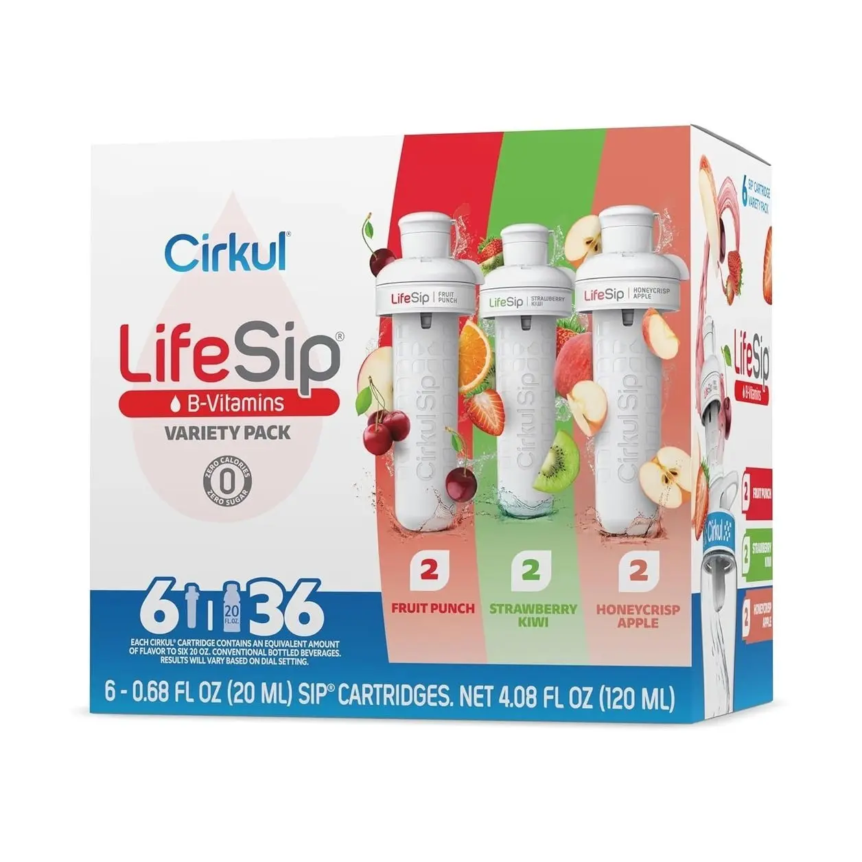 Cirkul LifeSip B-Vitamins Flavor Water Variety Pack, Makes 36 Drinks, No Sugar, Zero Calorie Drink Mix, (2 Fruit Punch, 2 Strawberry Kiwi, 2 Honeycrisp Apple)