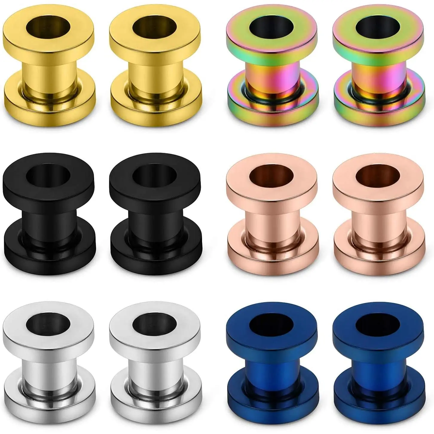 Screw Fit Ear Gauges Kit Surgical Steel Tunnel Expander Earrings Earlobe Plugs Body Piercing Jewelry Set for Women Men 14G-00G 12 Pieces