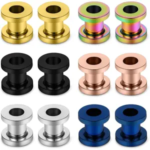 Screw Fit Ear Gauges Kit Surgical Steel Tunnel Expander Earrings Earlobe Plugs Body Piercing Jewelry Set for Women Men 14G-00G 12 Pieces