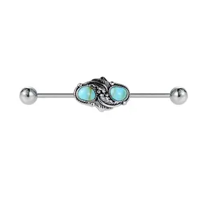 16G Turquoise & Feather Industrial Ear Piercing